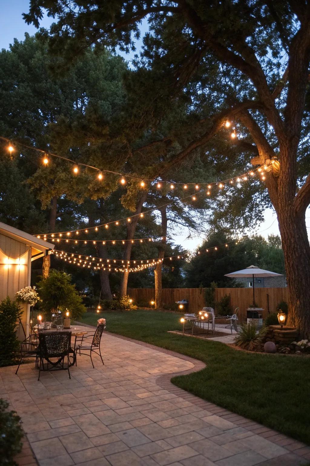 String lights create a whimsical and inviting ambiance in any backyard.
