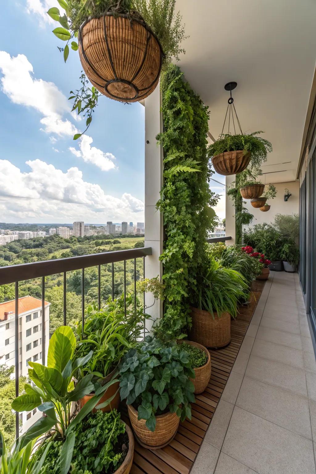 A balcony transformed into a lush garden retreat.