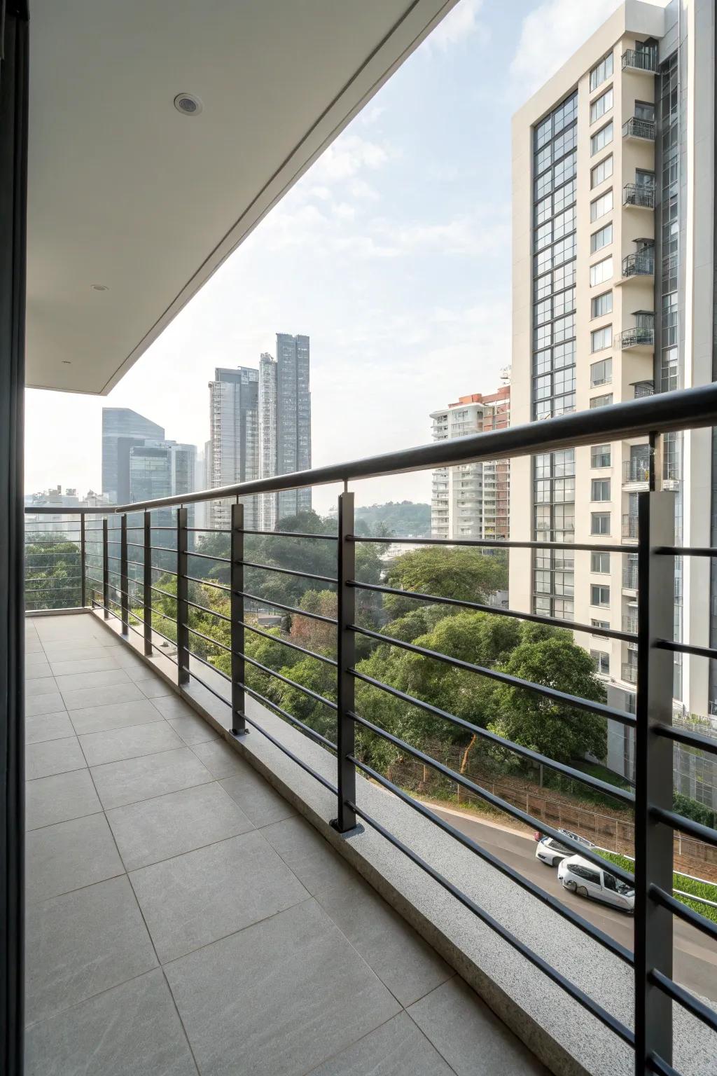 Modern minimalism meets urban living with these sleek balcony rails.