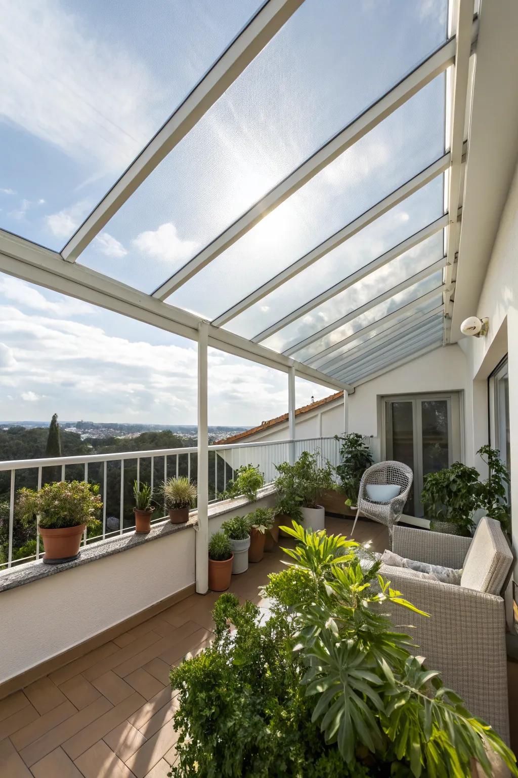 A glass roof brings the sky into your balcony.