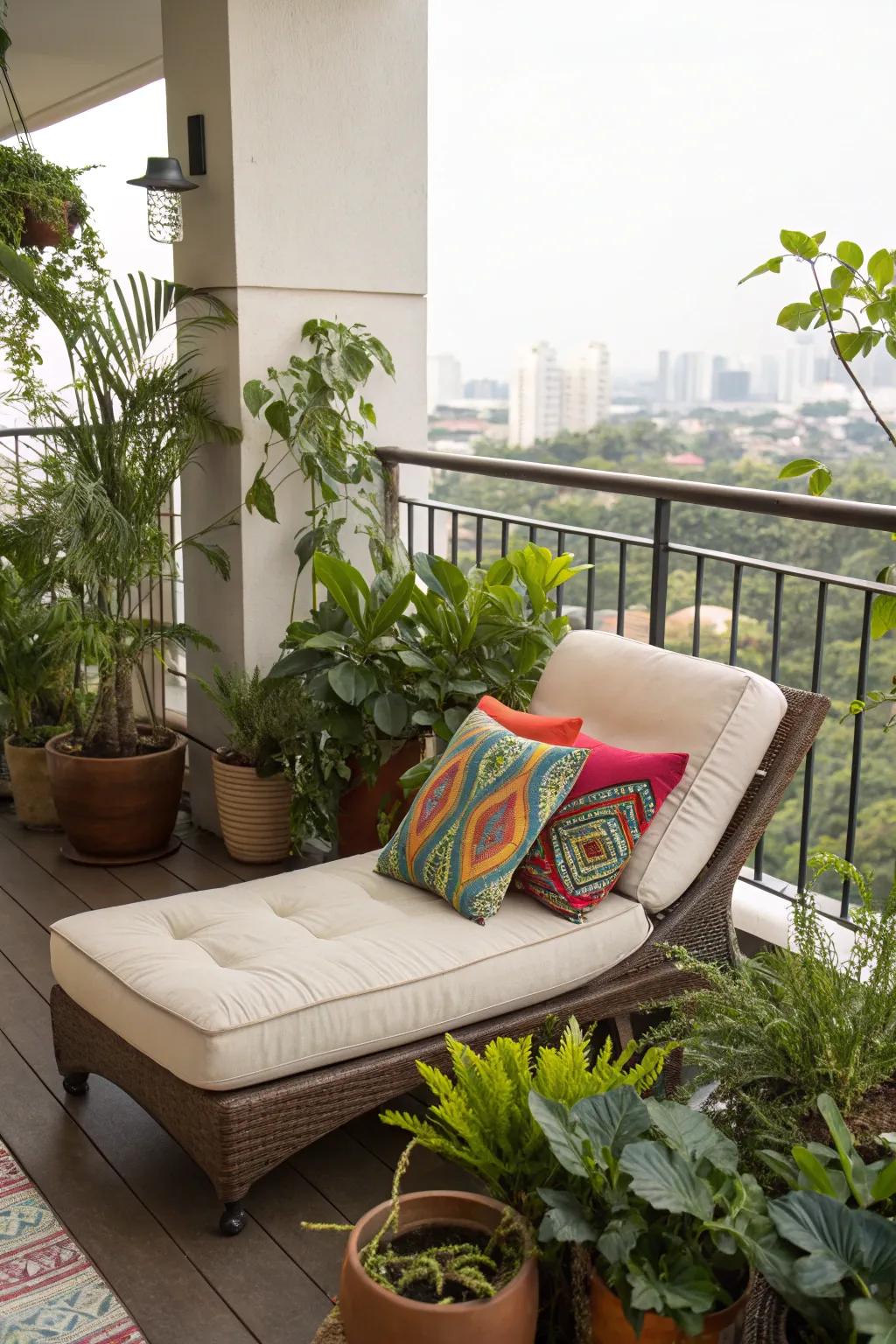 Lounge chairs with cushions offer the perfect spot to unwind.