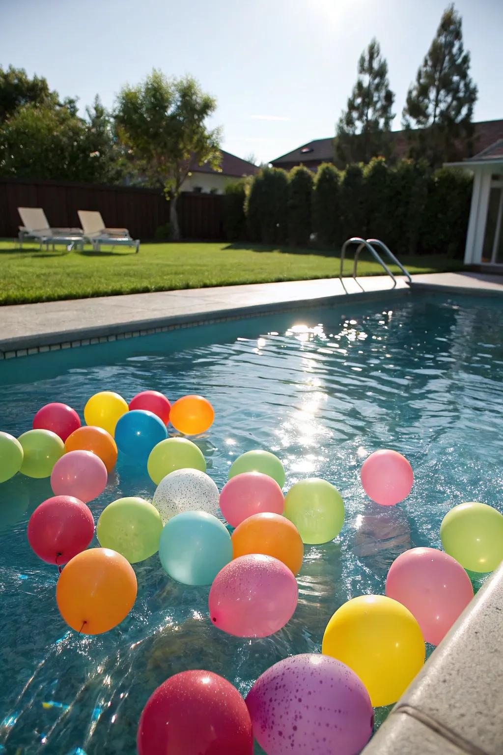 Floating balloons add a playful touch to any pool setting.