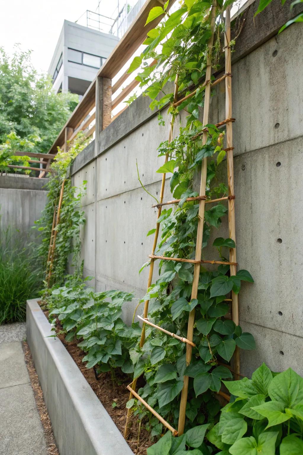 Maximize space with a vertical bamboo trellis.