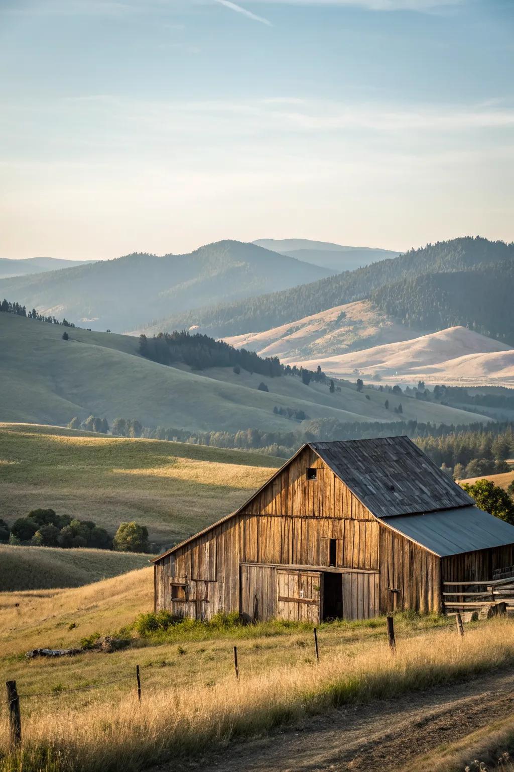 Barn with rustic wood siding blending into the natural landscape.
