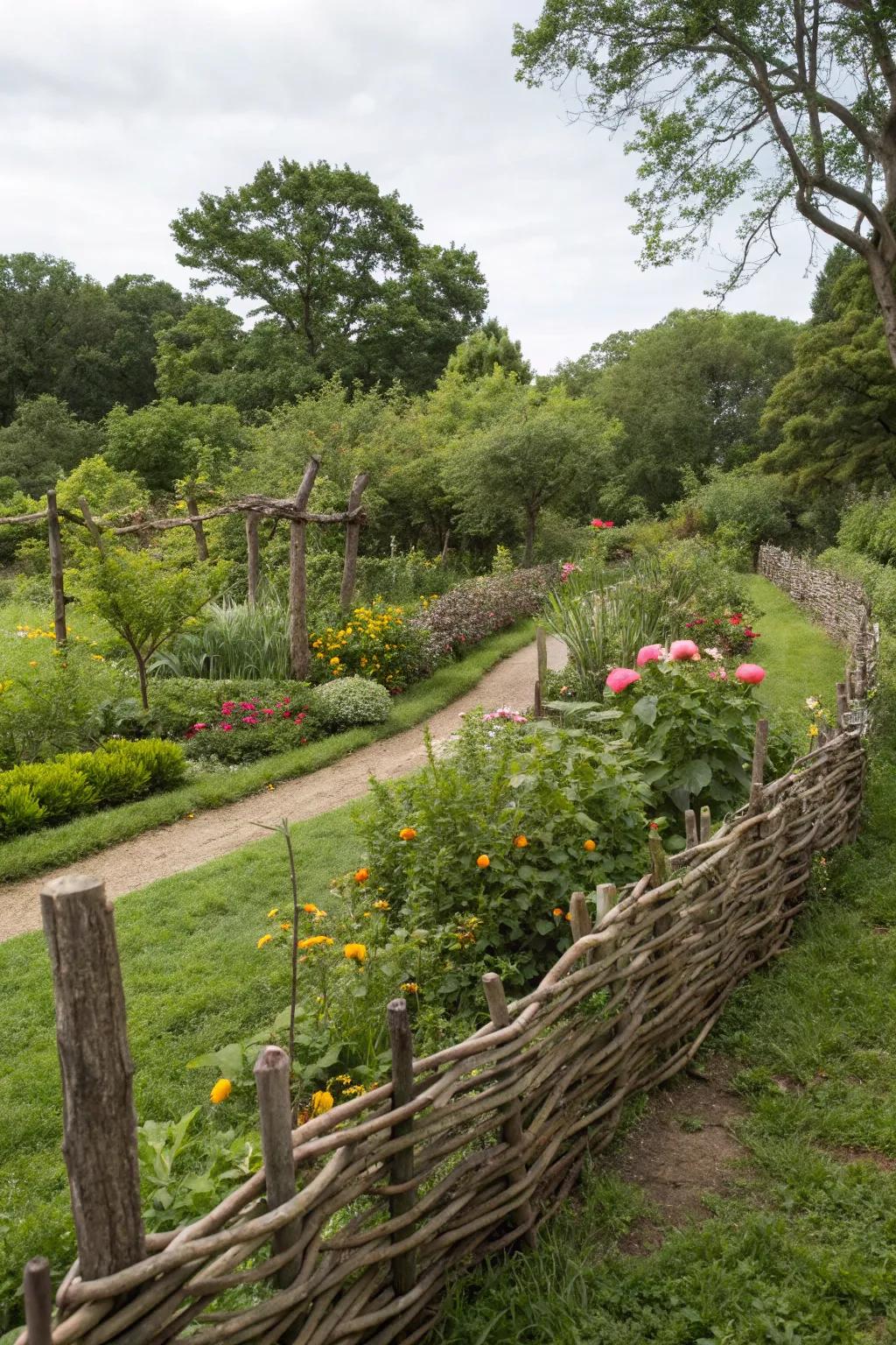 Wattle fencing adds a rustic charm to any garden.