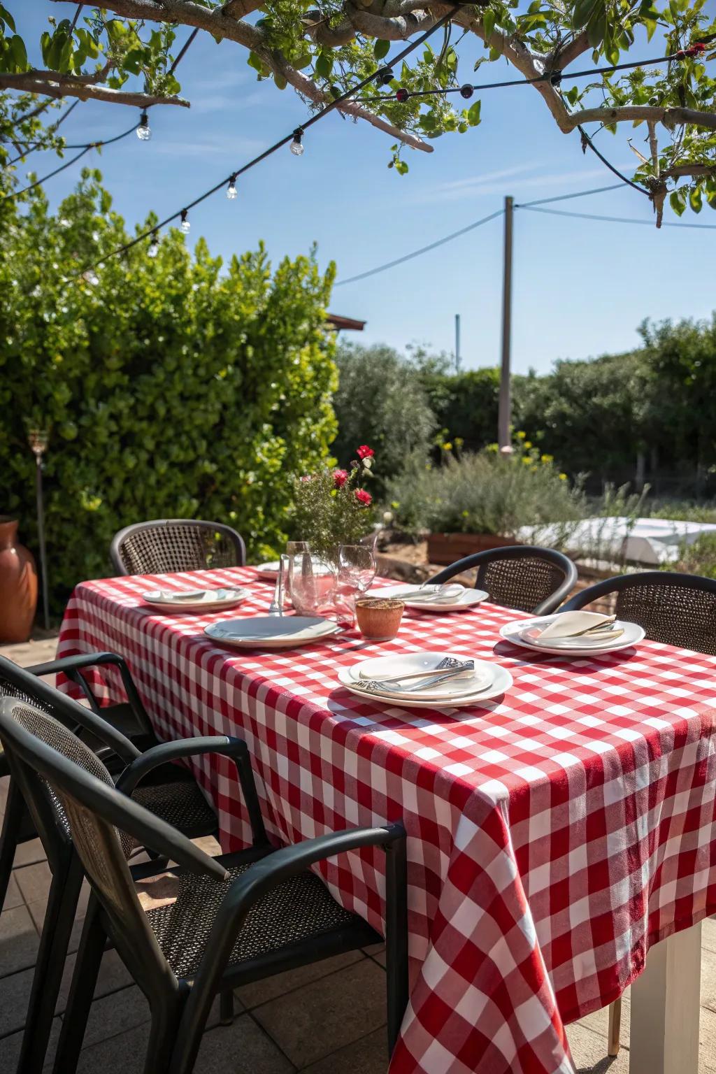 Checkered tablecloths add a traditional touch to your BBQ setup.