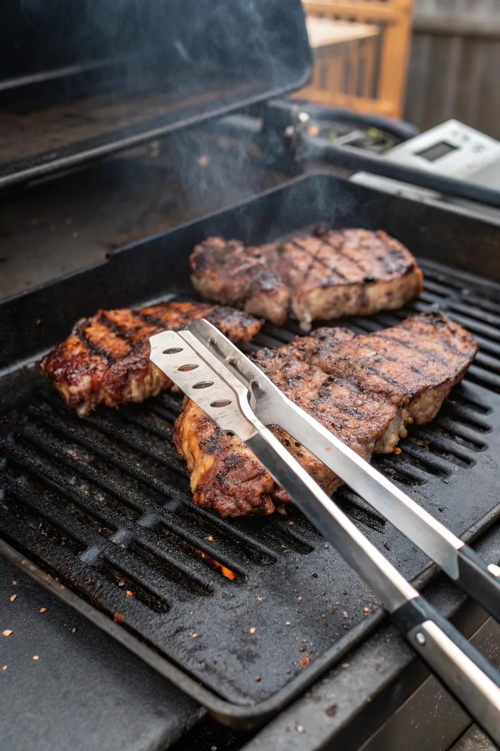 Stainless steel grill tongs are essential for any BBQ enthusiast.