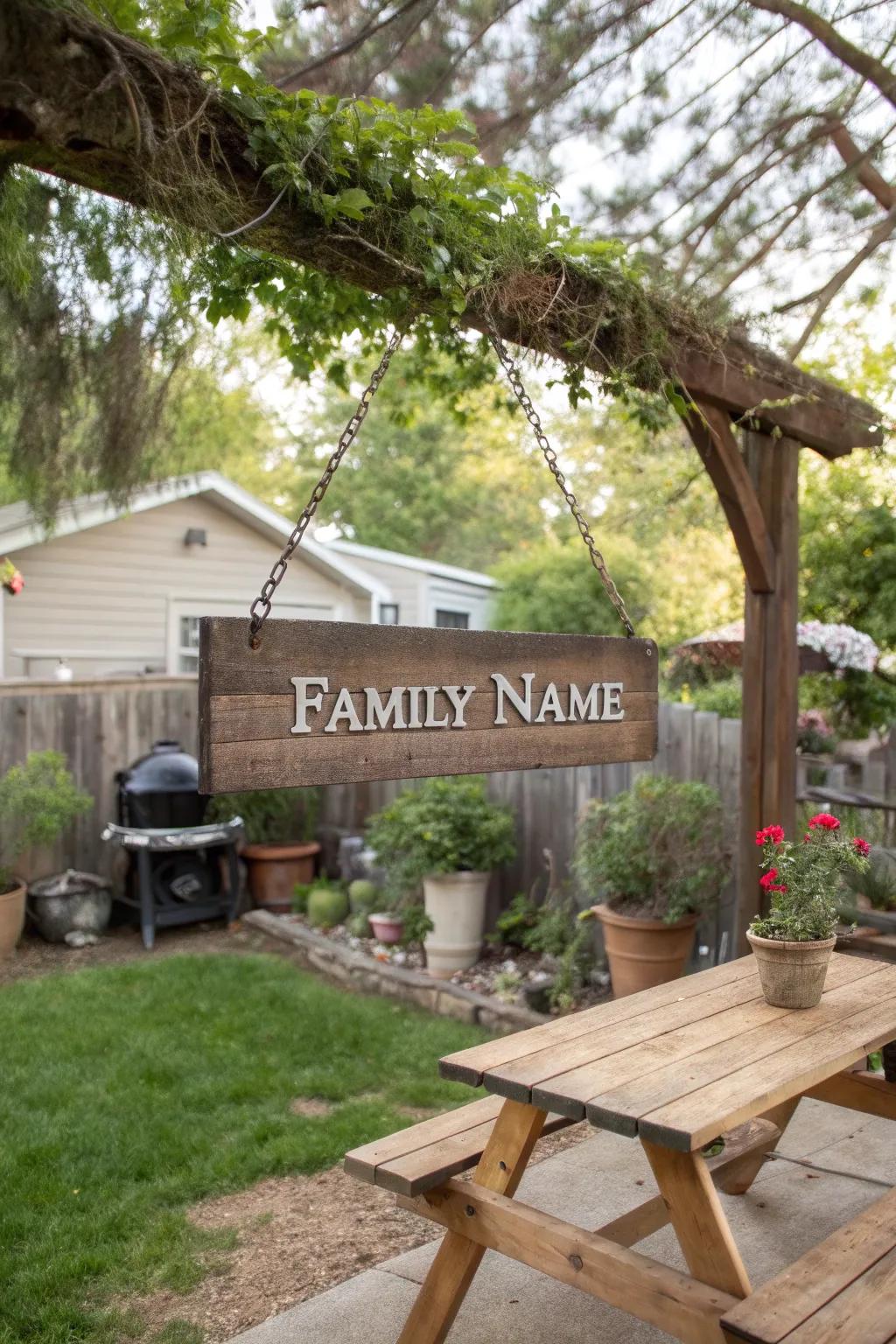 Make your BBQ space uniquely yours with a personalized family sign.
