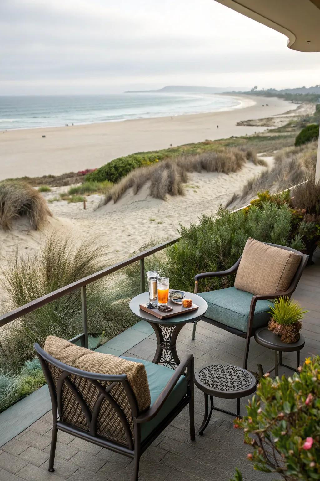 Relax in a beachfront seating area with stunning coastal views.