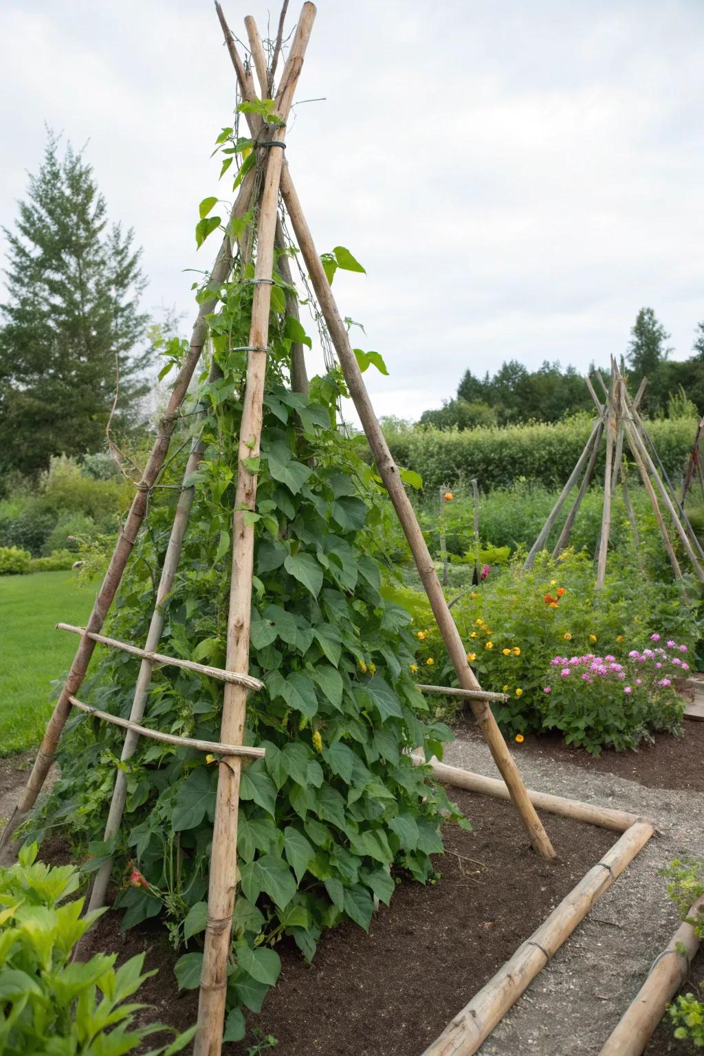 The timeless and simple teepee support for climbing beans.