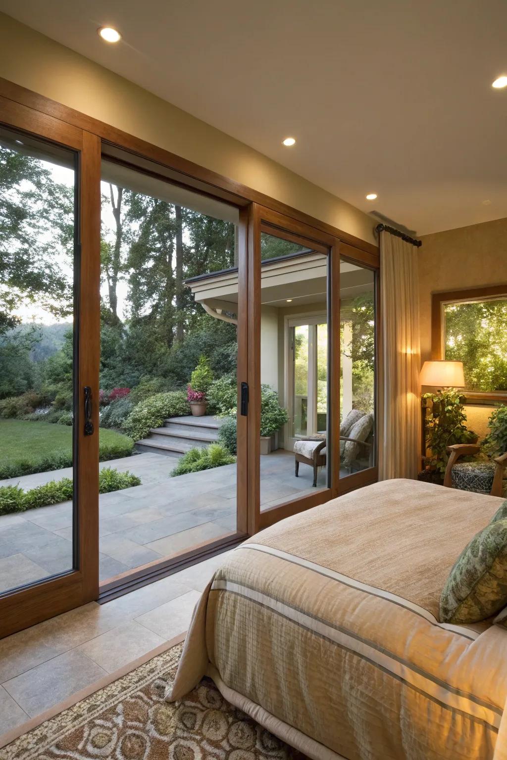 Large glass doors blur the line between indoors and outdoors.