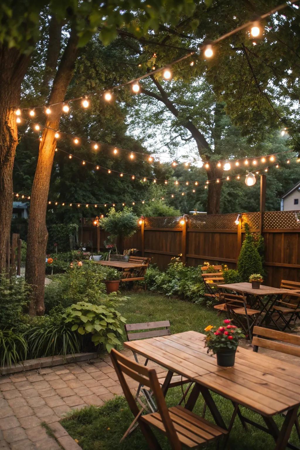 String lights add a magical touch to your beer garden.