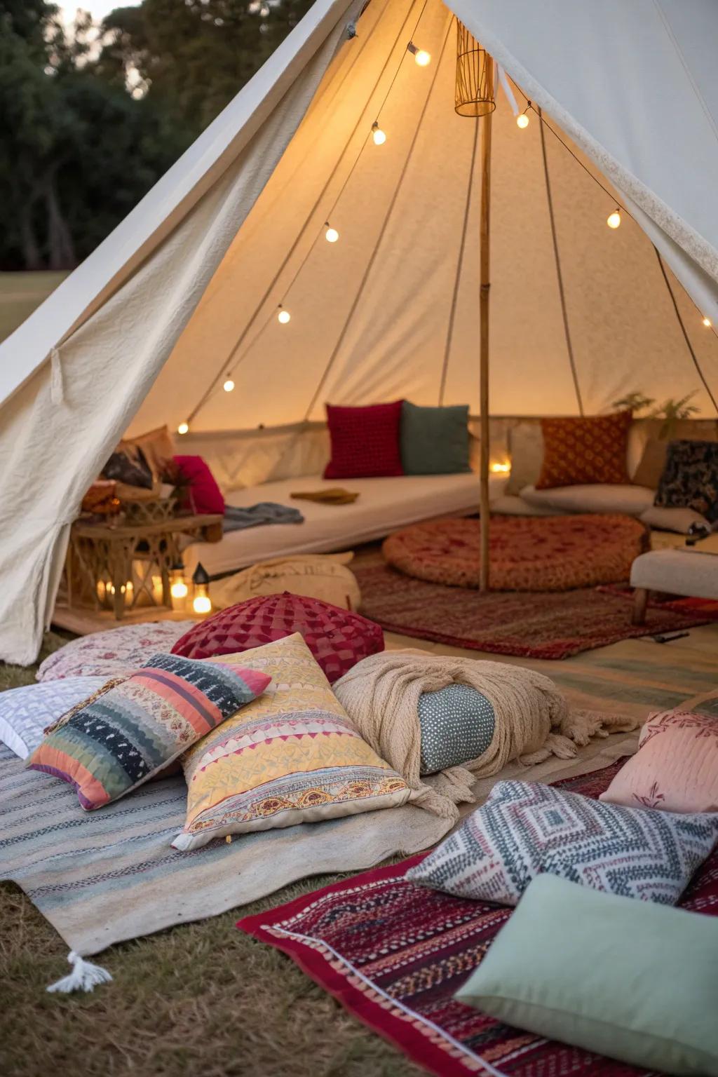 A plush oasis created with layers of blankets and pillows.