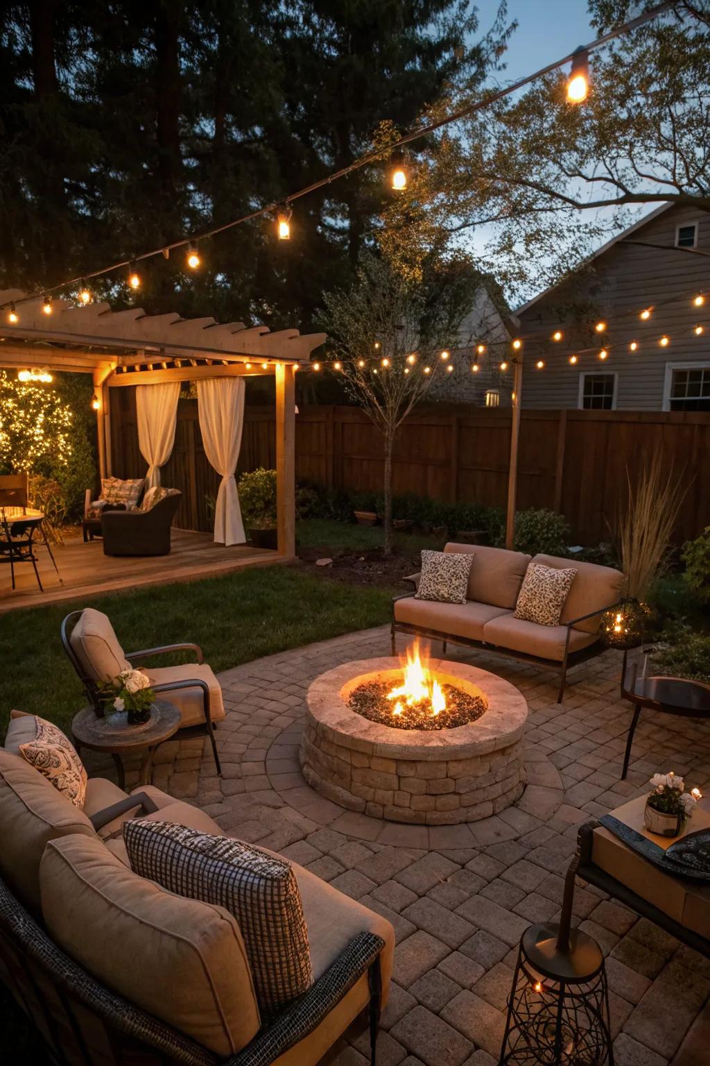 A cozy fire pit becomes the centerpiece of evening gatherings.