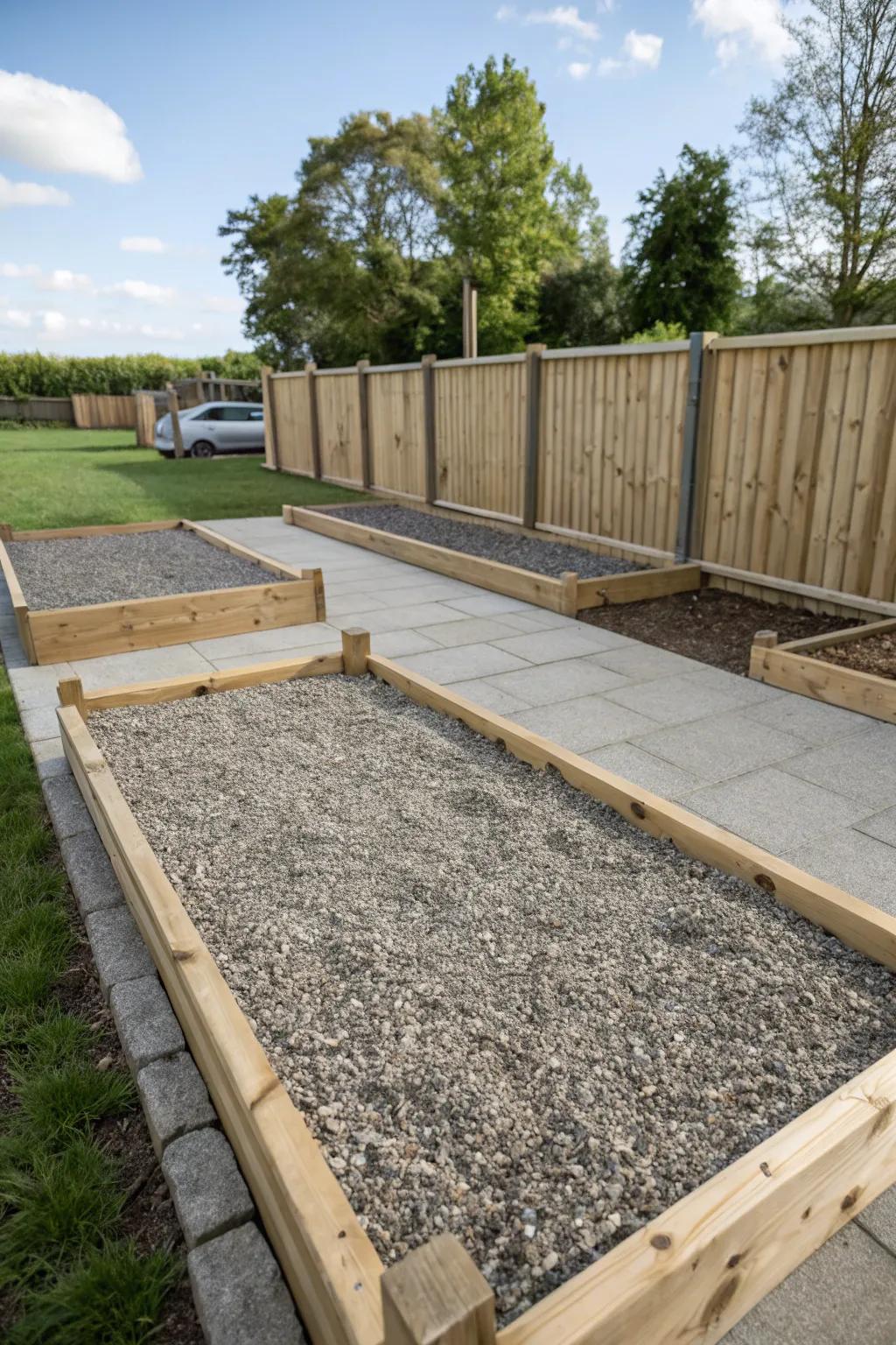 Pea gravel offers excellent drainage and a tidy appearance.
