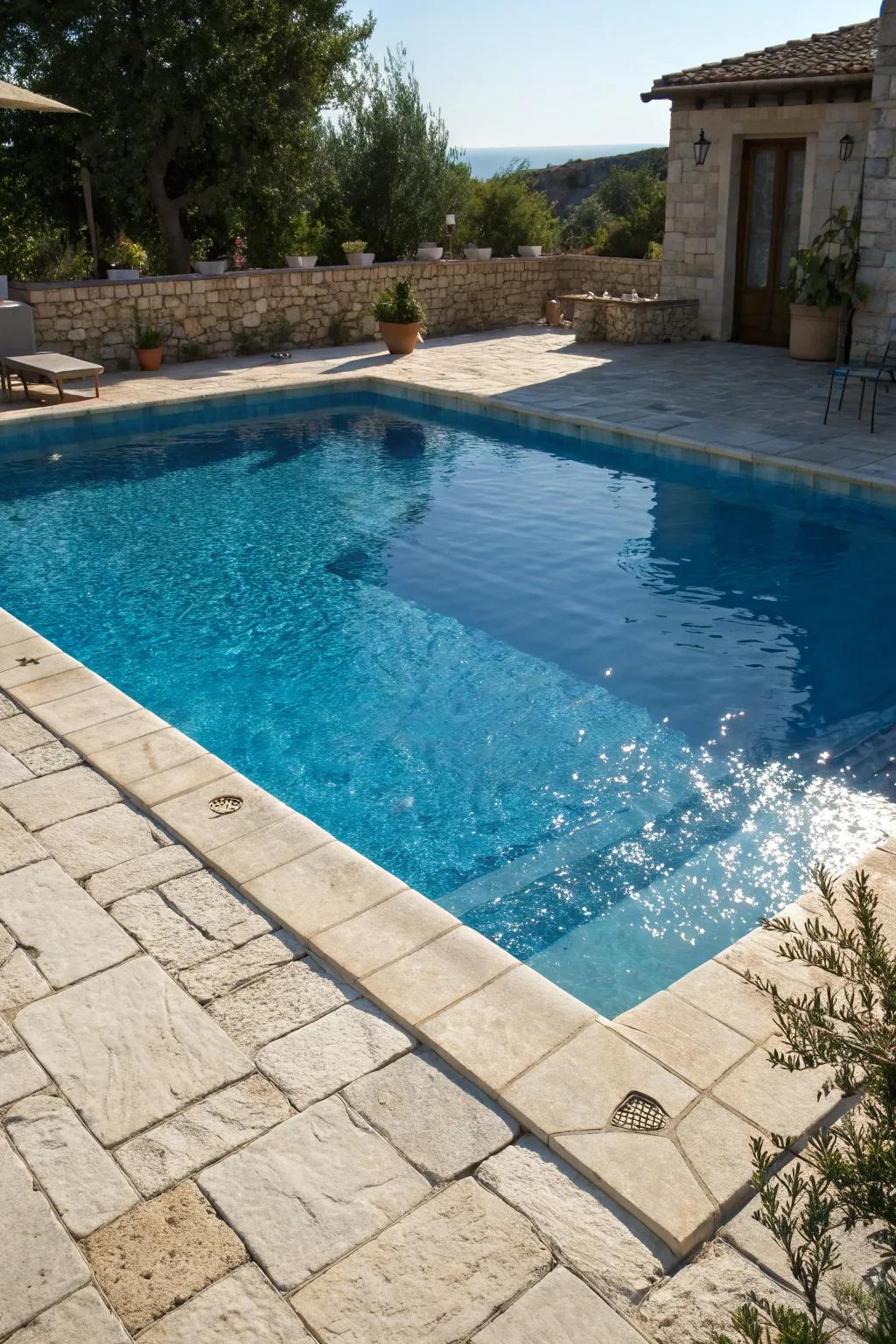 A sapphire blue pool creating a classic and elegant look.