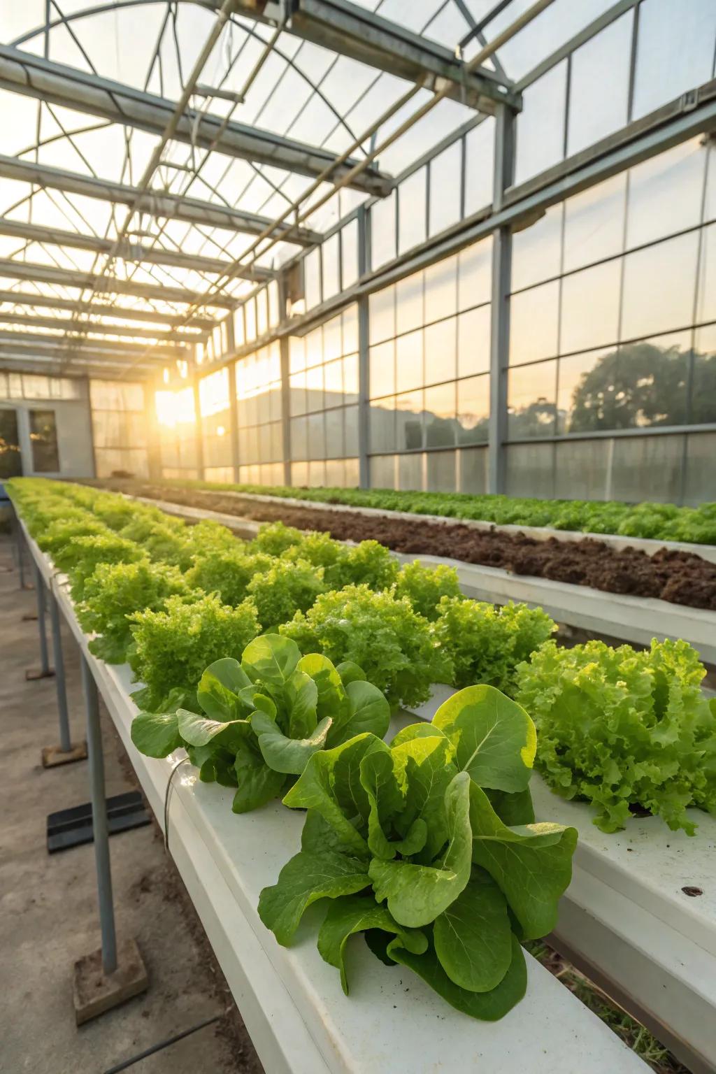 Vibrant lettuce thriving in a greenhouse, ready to be harvested for a fresh salad.
