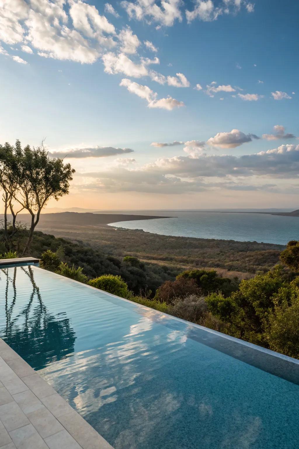 Infinity pools create a striking visual by merging with the horizon.