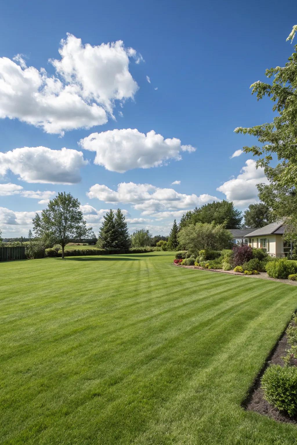 A perfectly manicured lawn that sets the stage for a stunning front yard.