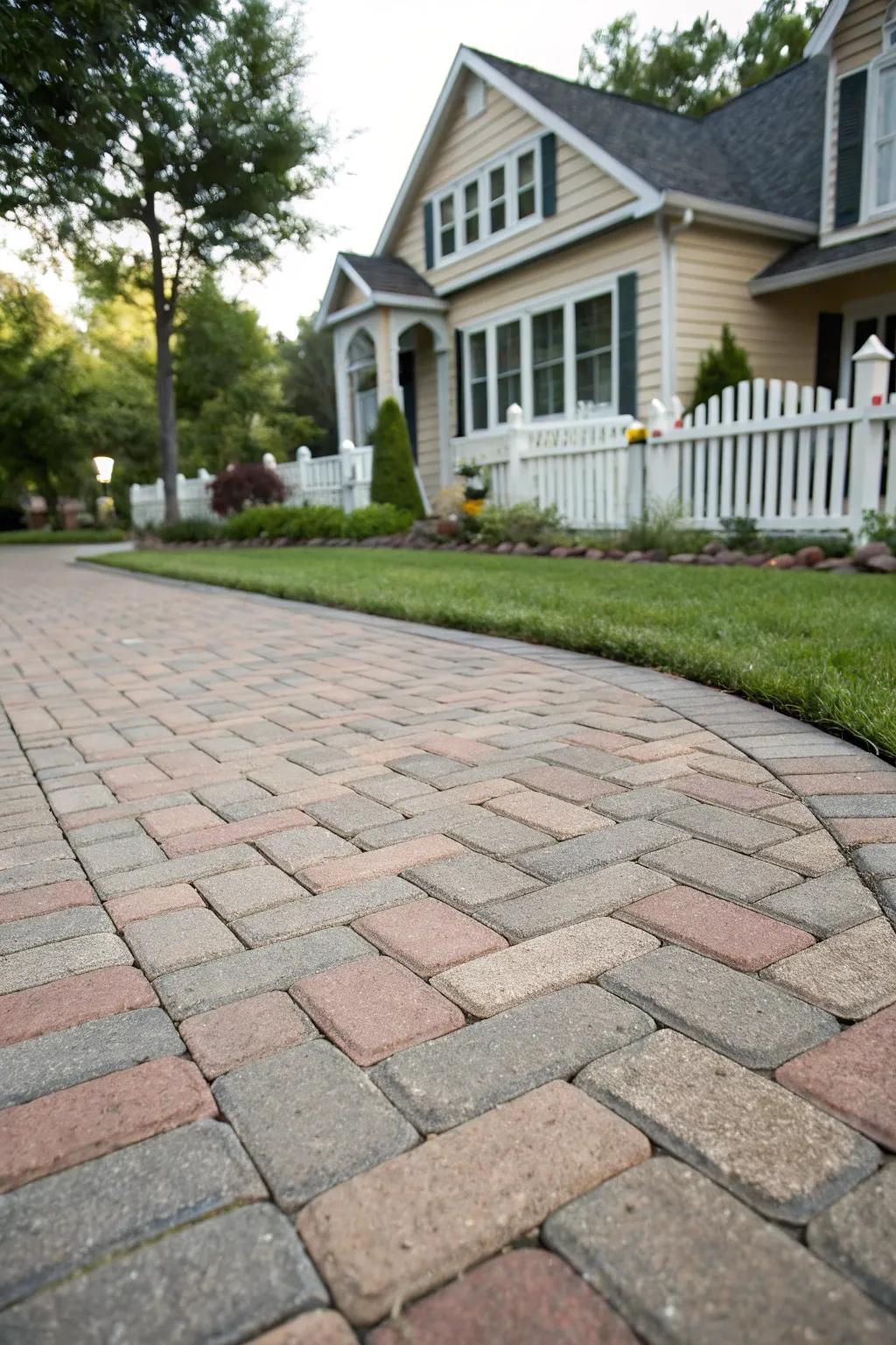 Herringbone pattern adds elegance to any driveway.