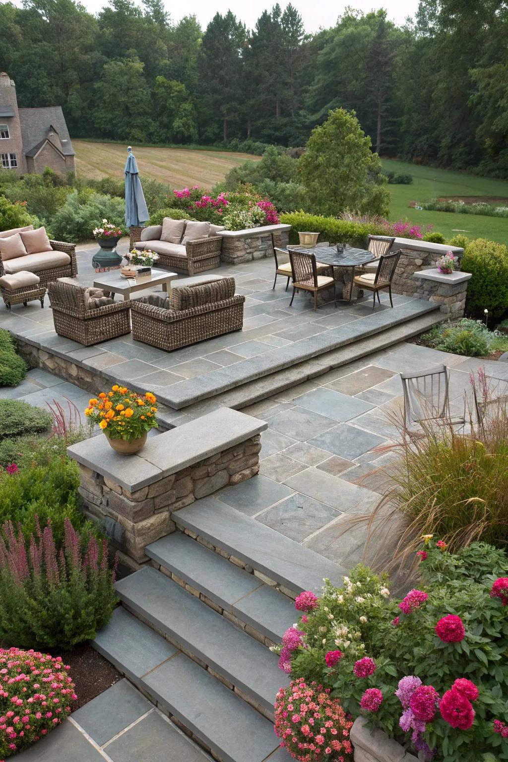 Add dimension to your outdoor space with a multi-level bluestone patio.