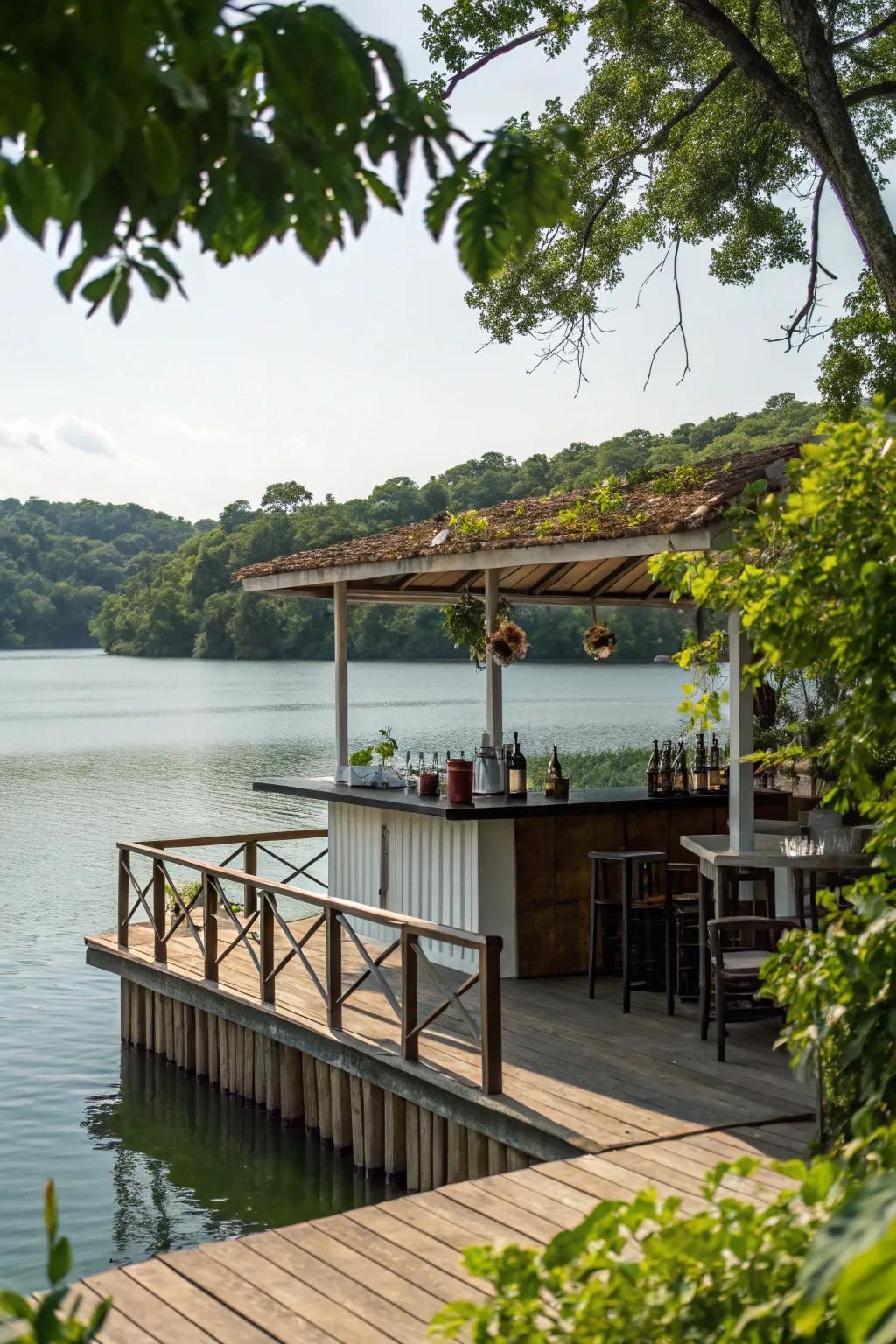 An open-air bar that makes the most of its lakeside view.