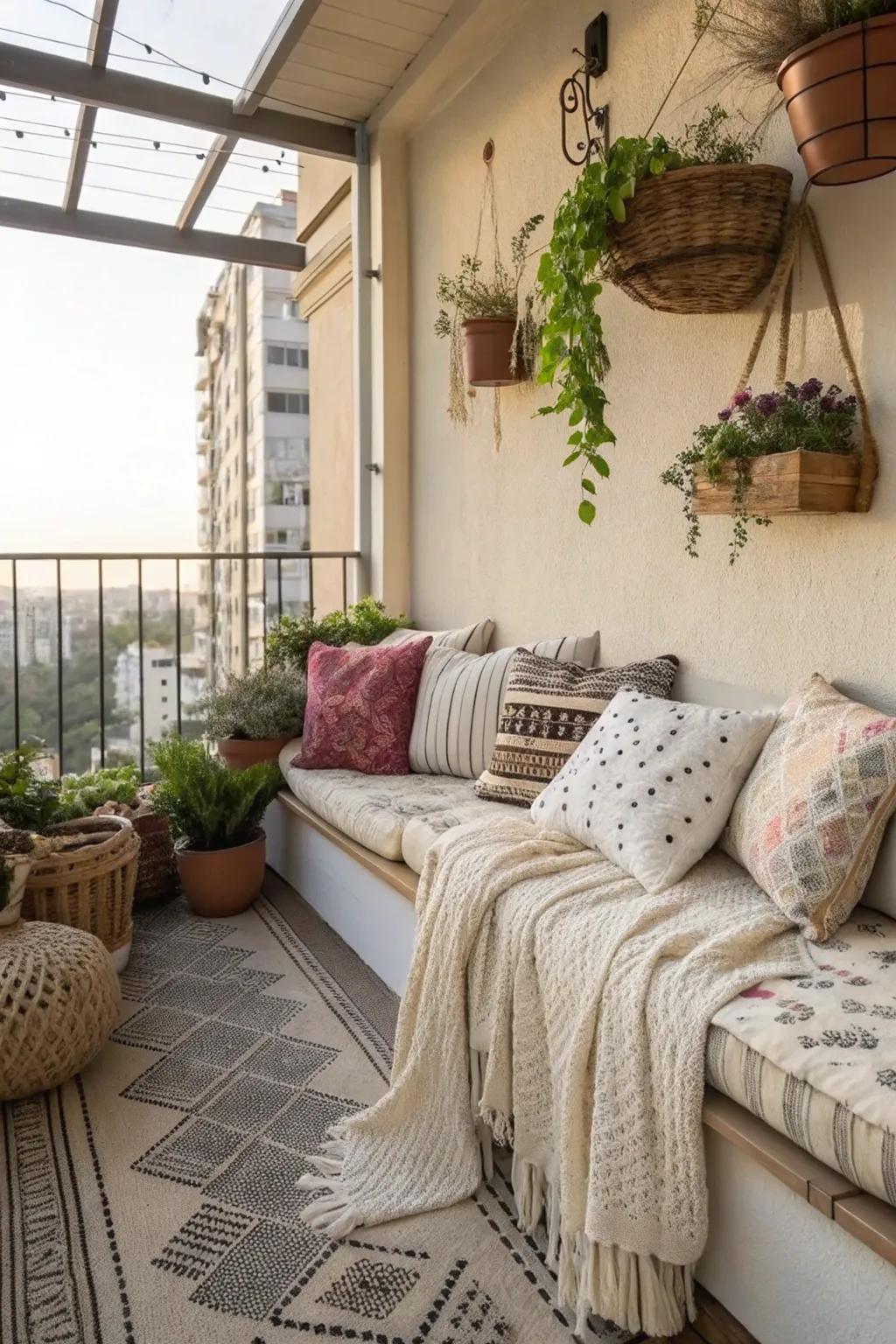 Layered cushions and textured throws create the perfect cozy corner.