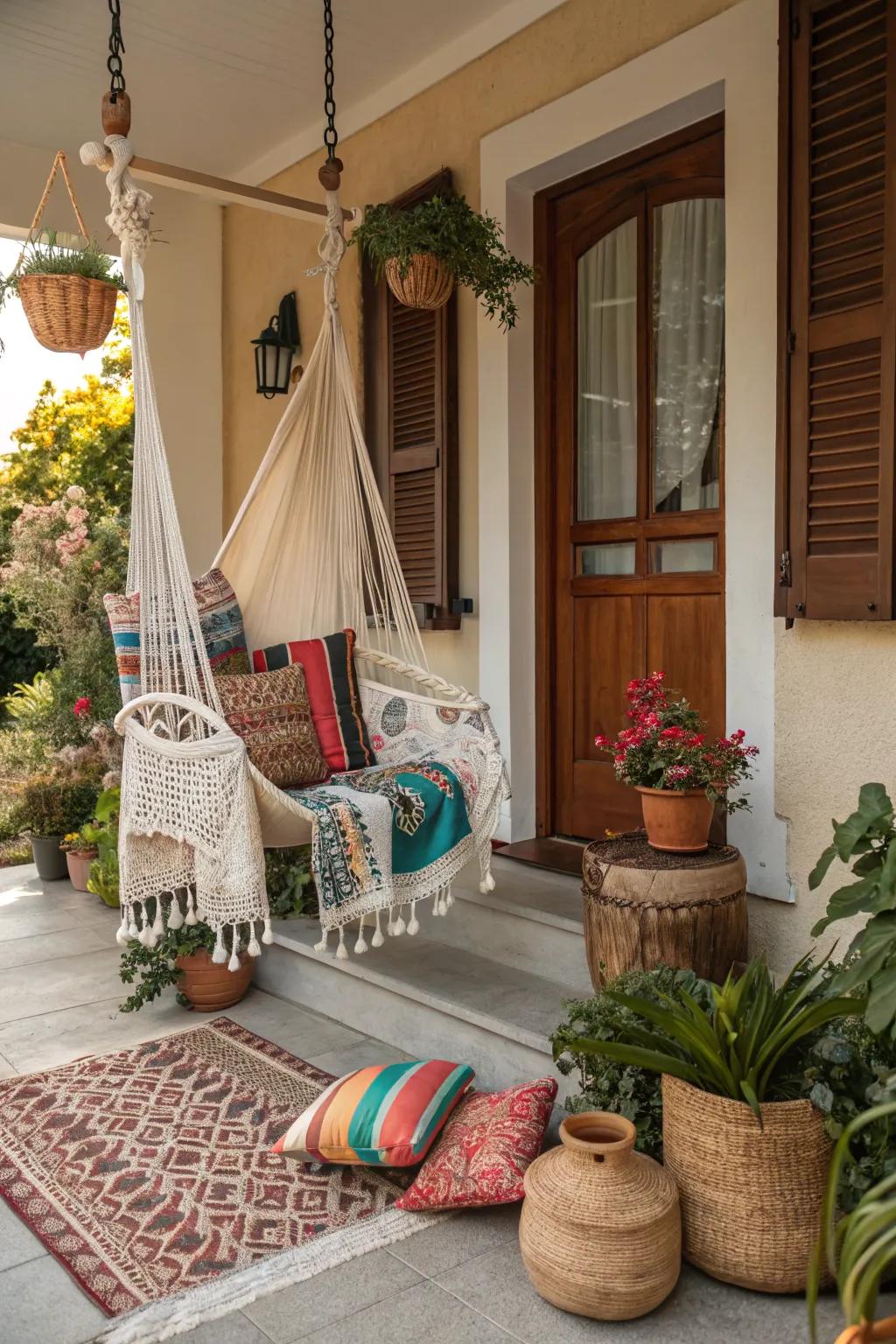 Create your own sanctuary with a hammock chair on your boho porch.