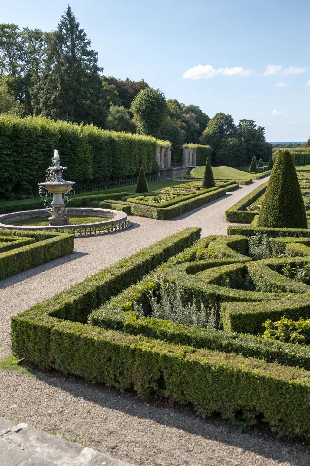 Achieve elegance with geometrically arranged boxwoods.