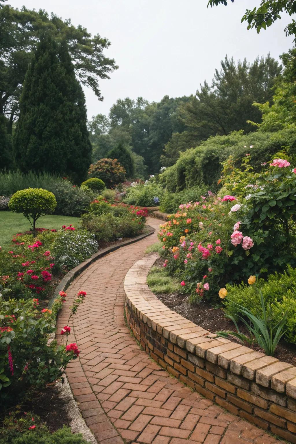 Curved brick edging adds elegance to any garden.