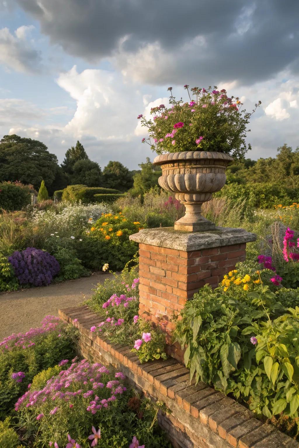 Timeless elegance with classic raised brick planters.