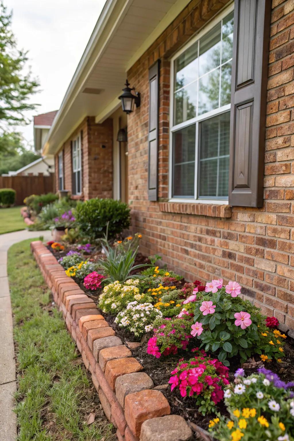 A vibrant flower bed adds a splash of color to your home's foundation.