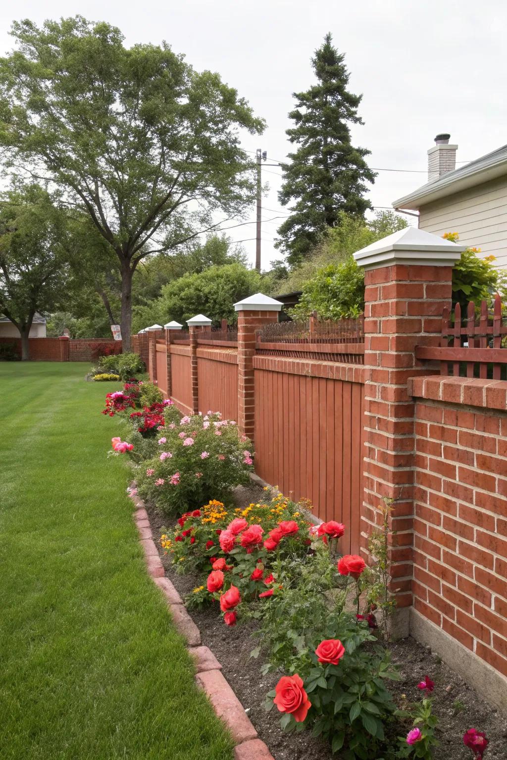 Embrace tradition with a classic red brick wall fence.