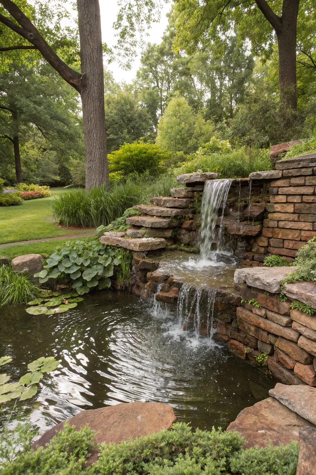 A classic brick cascade waterfall for timeless elegance.