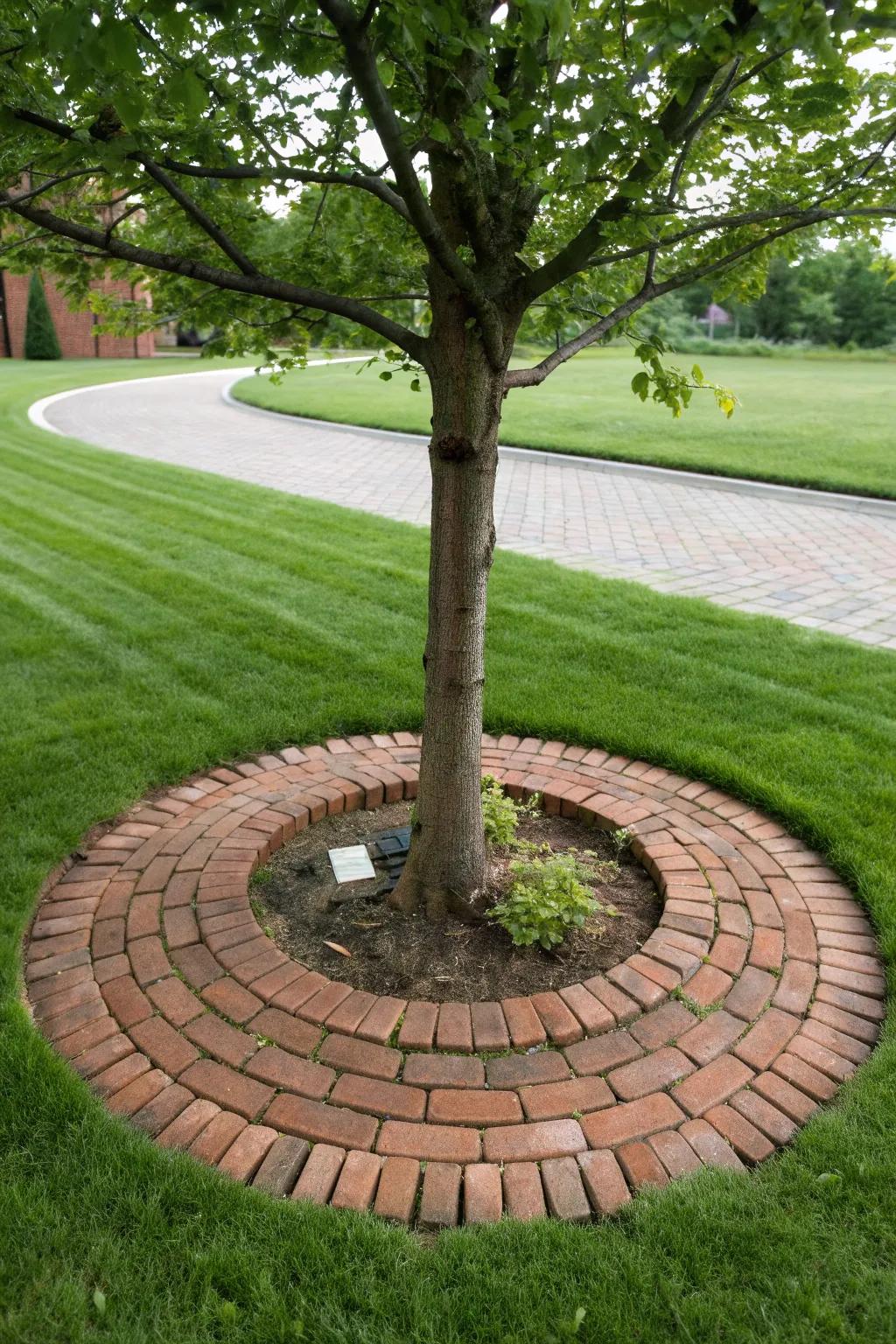 A classic circular brick ring adds elegance to any garden.