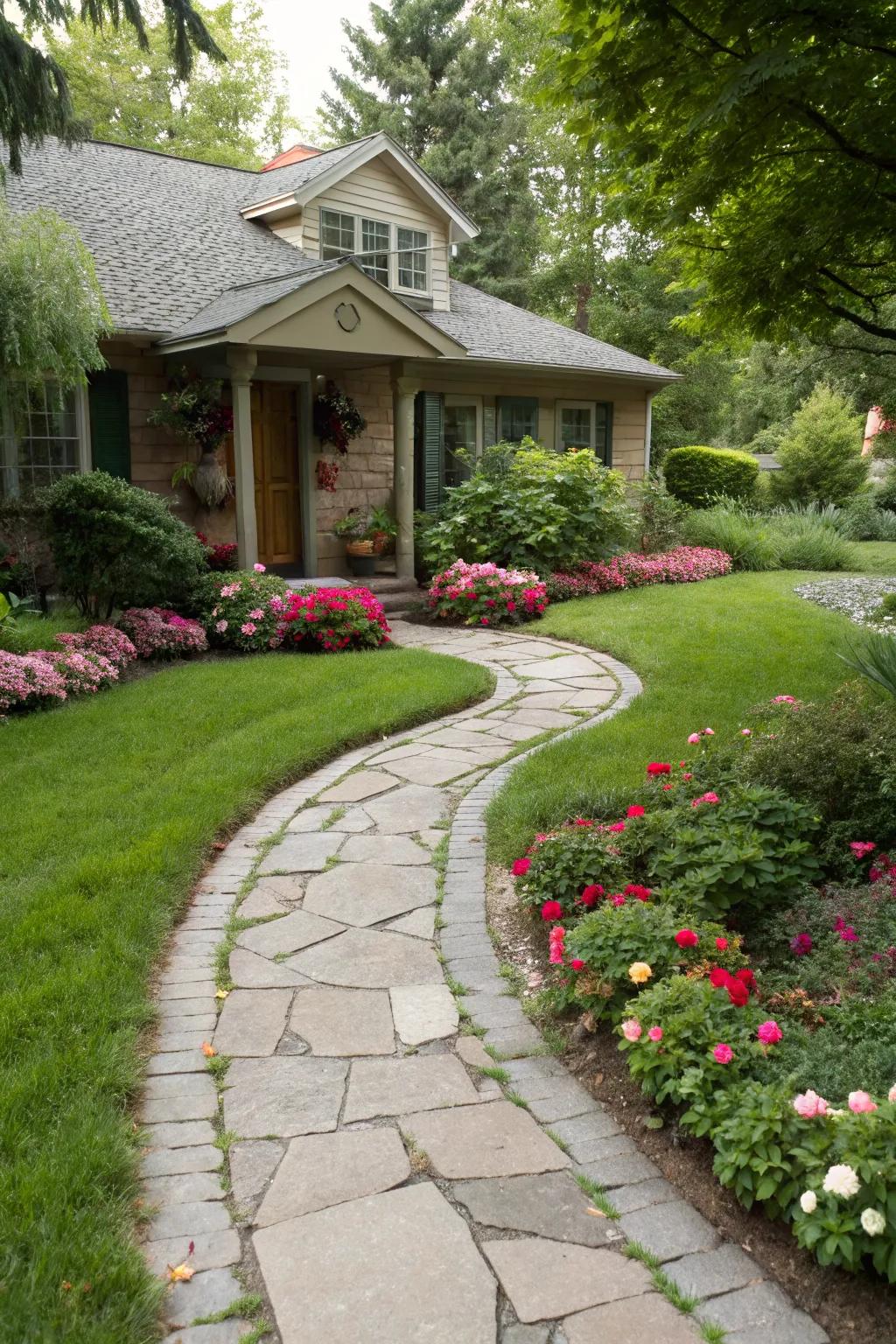 A simple stone pathway adds structure and charm to any yard.