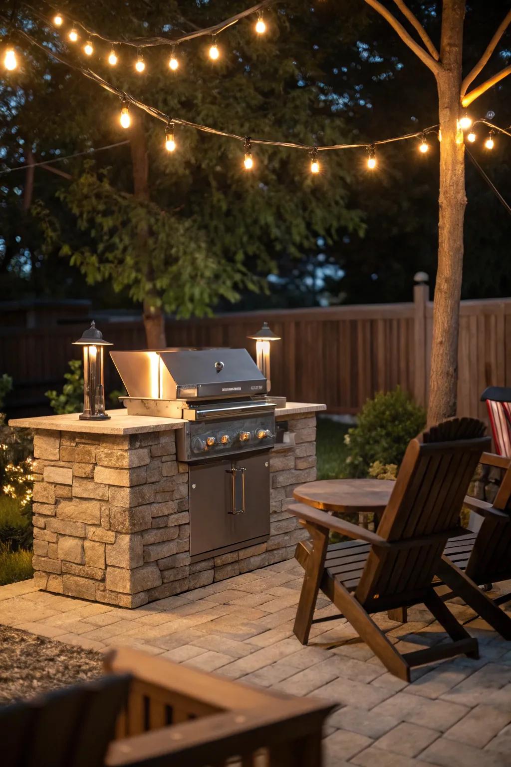 A stone-faced island grill adds rustic elegance to your outdoor kitchen.