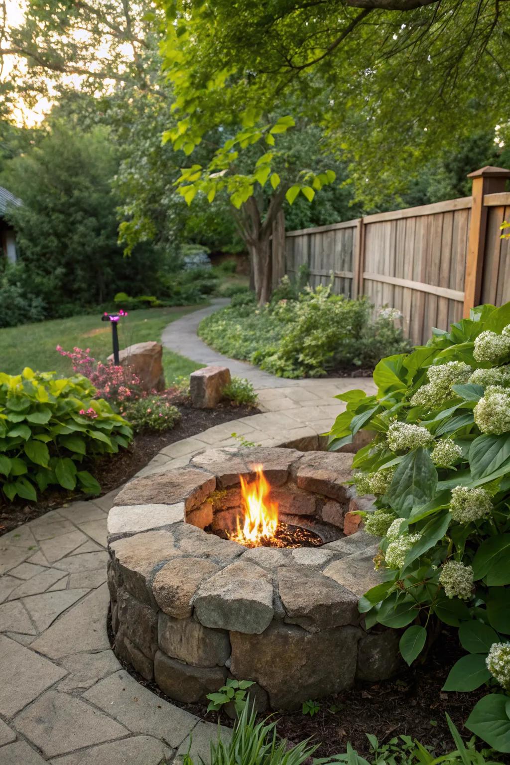 Timeless elegance with a classic stone fire pit.
