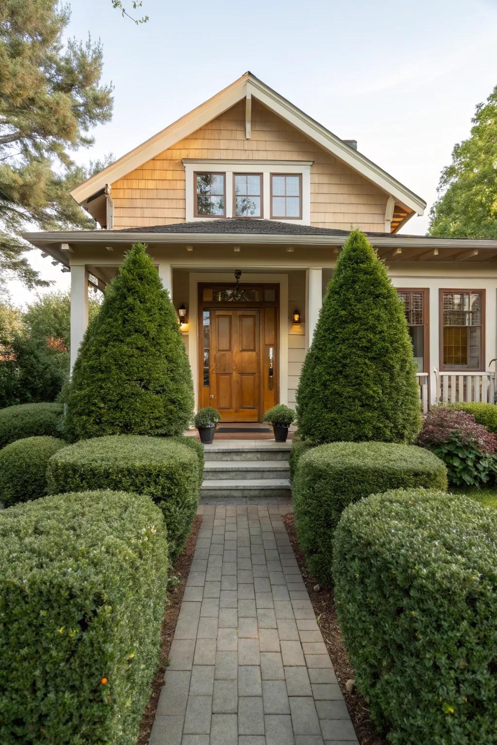 Create a balanced look with symmetrical bushes.