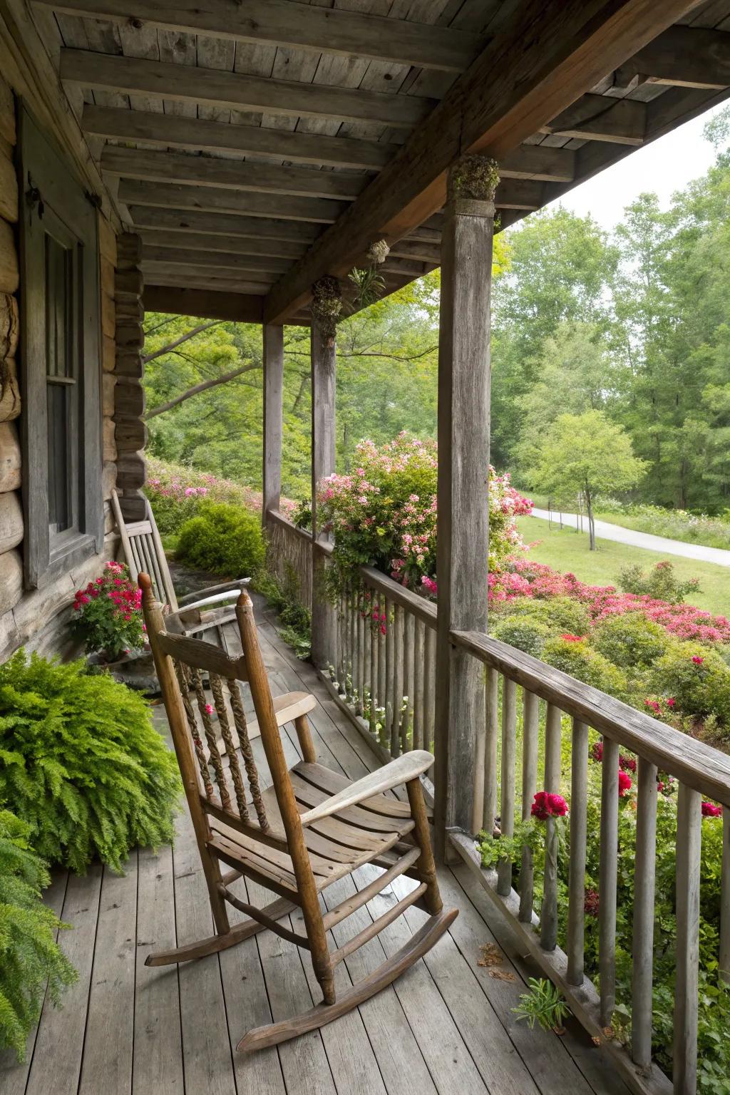 Rocking chairs add a classic touch to any cabin porch.