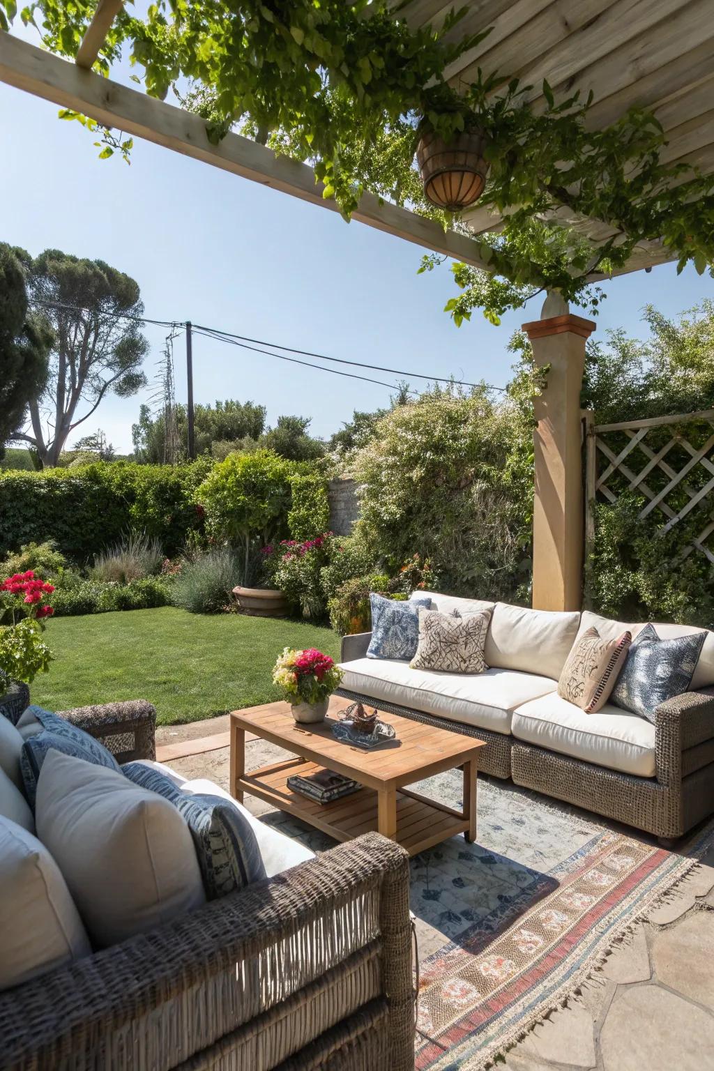 An inviting outdoor living room perfect for relaxation and gatherings.