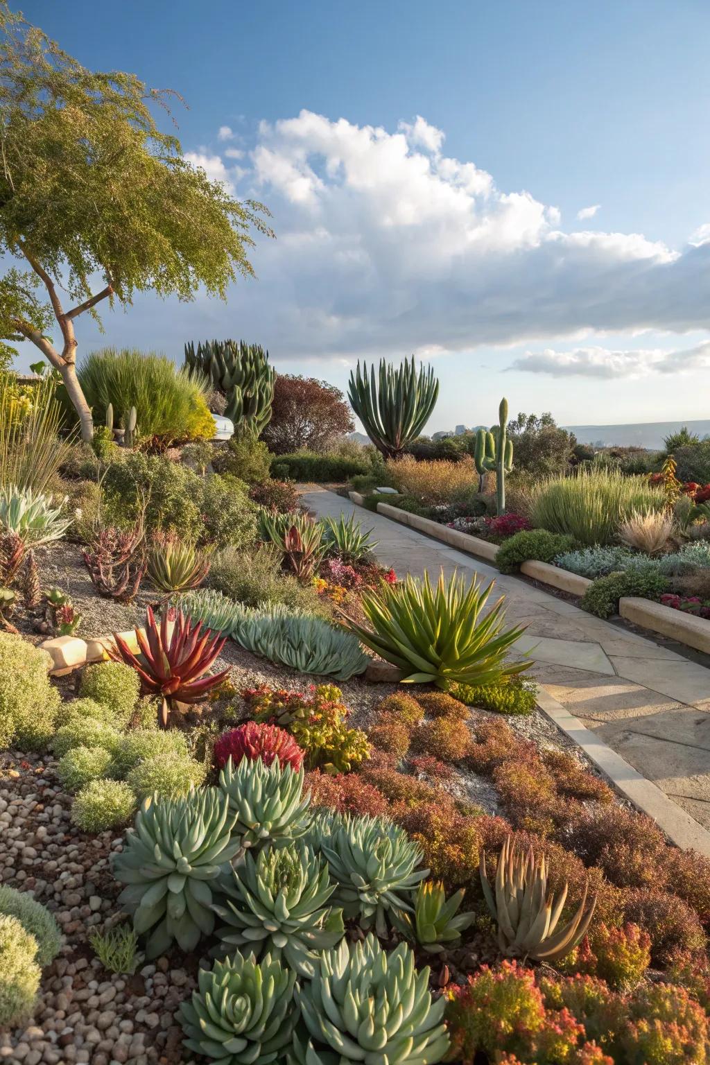 A colorful array of drought-tolerant plants thriving under the California sun.