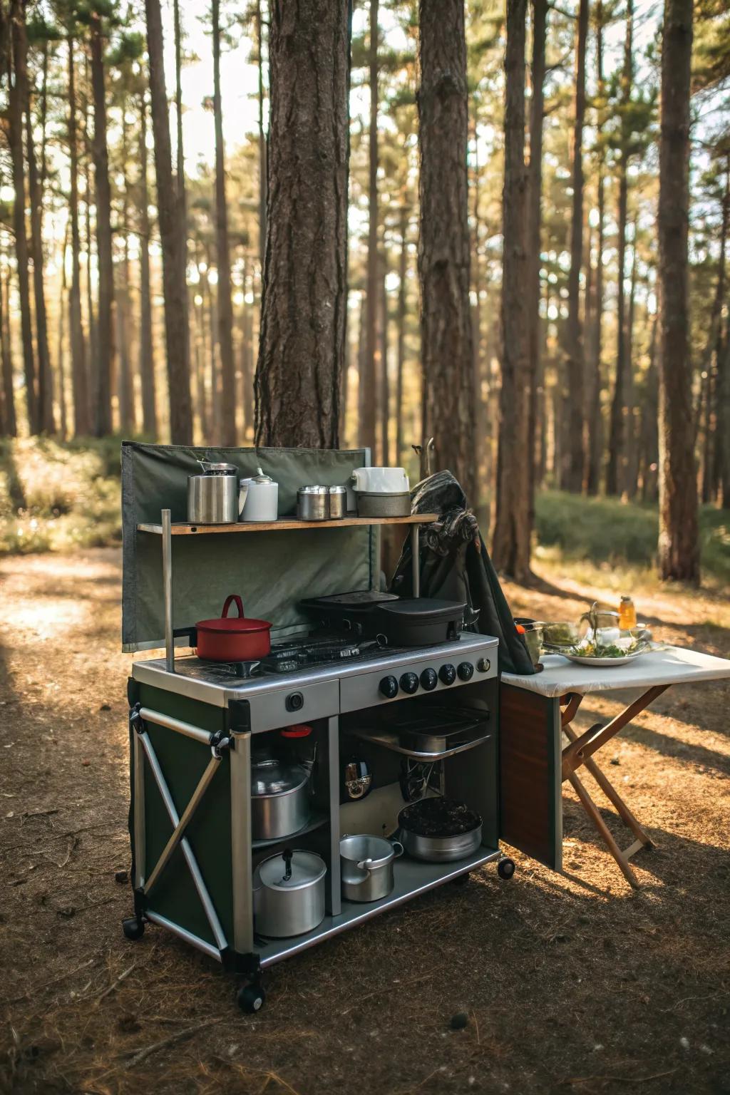 This foldable kitchen unit turns any campsite into a chef’s paradise.