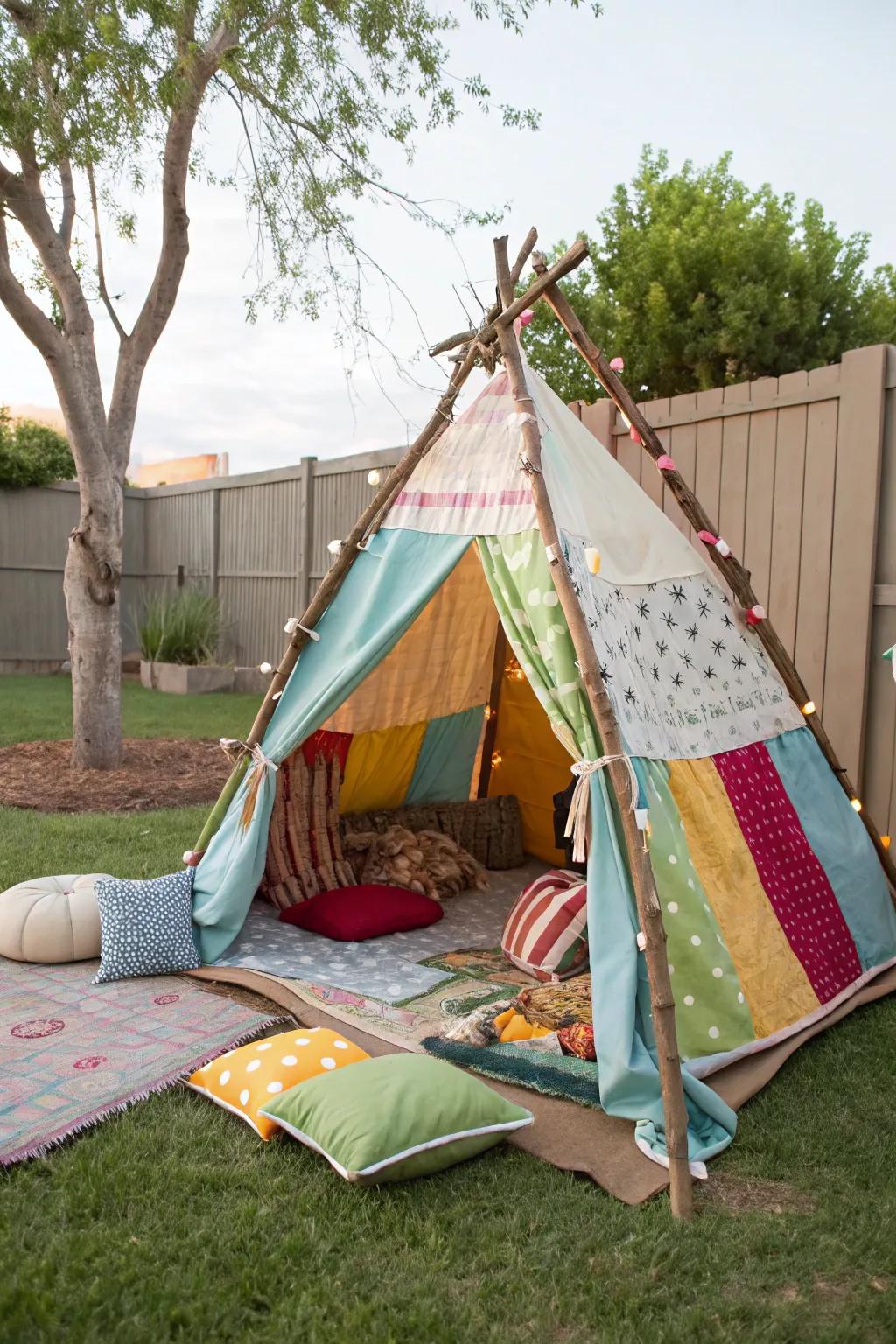 A DIY tent adds a personal touch to your backyard camping adventure.