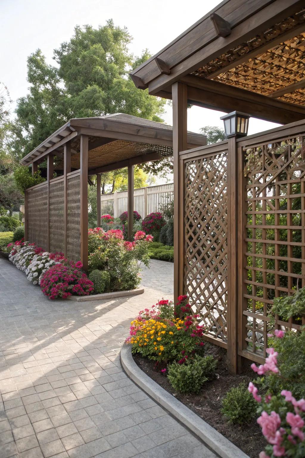 Lattice panels add elegance and privacy to any carport setup.