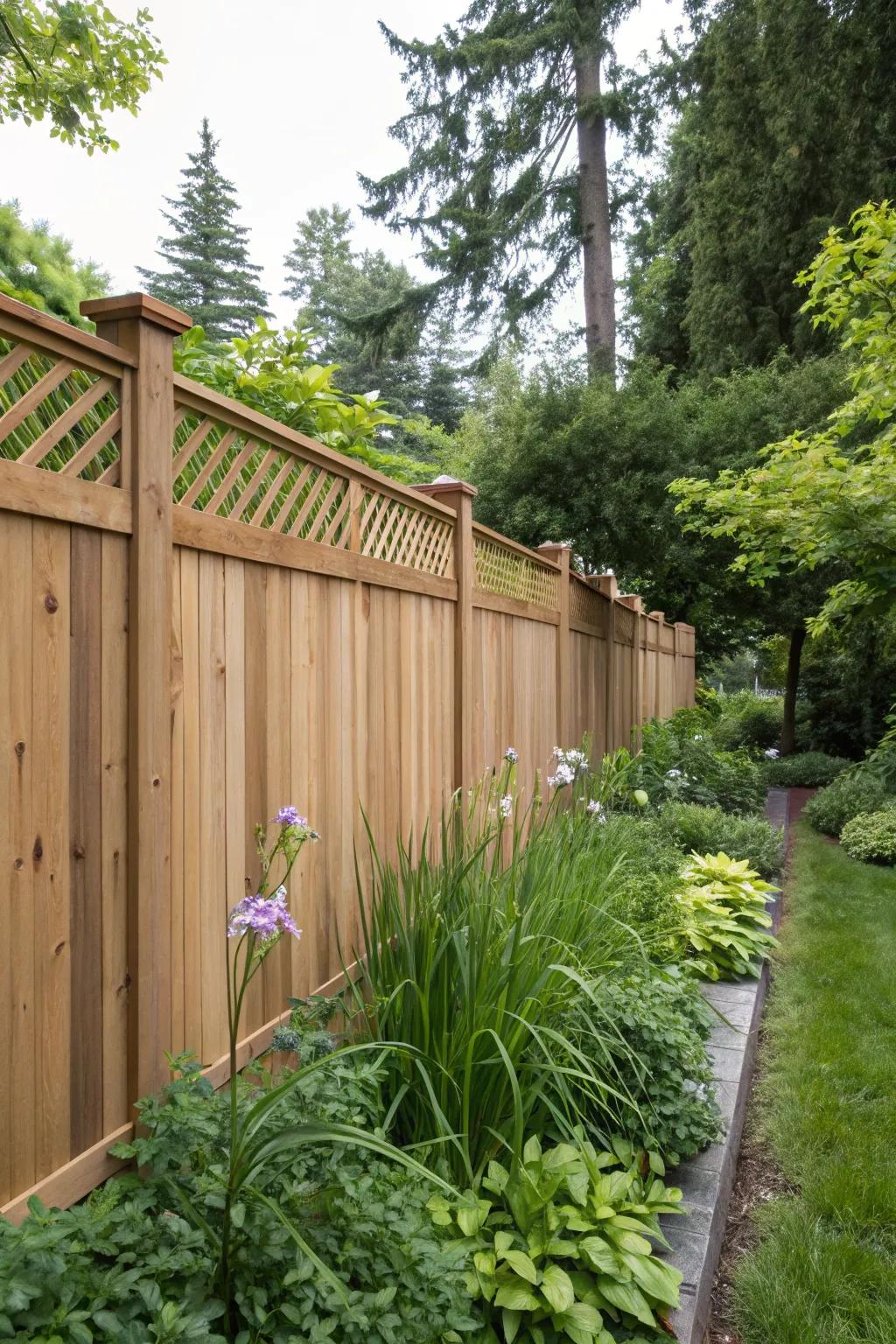 Vertical cedar panels create a classic and private garden retreat.