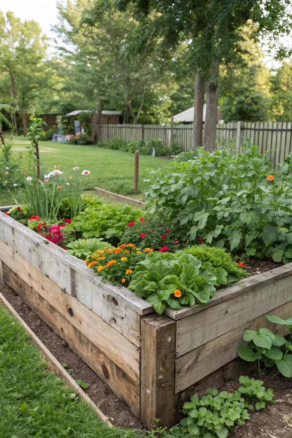 Reclaimed wood planter boxes add rustic charm to any garden.