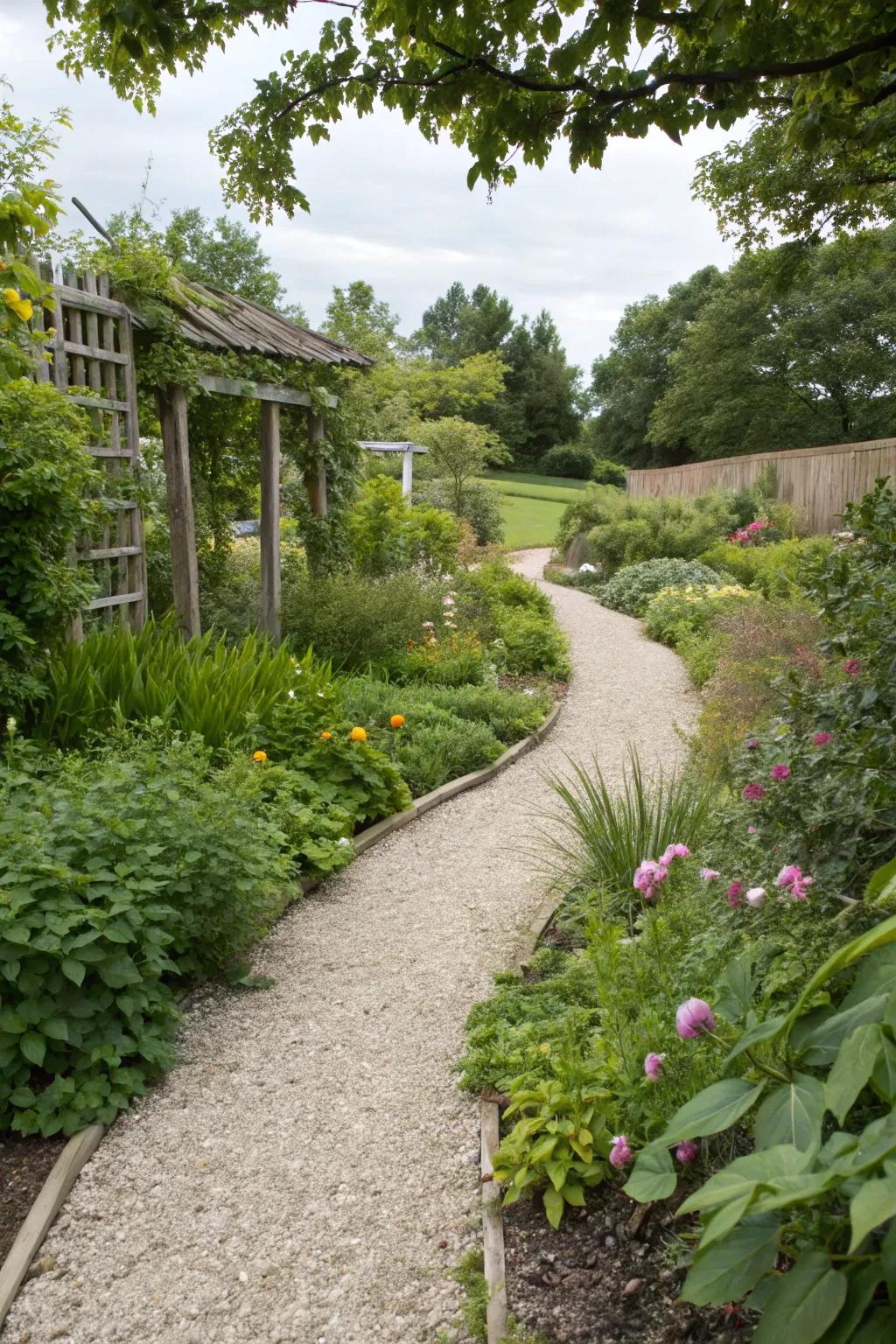 Gravel pathways blend practicality with natural beauty.