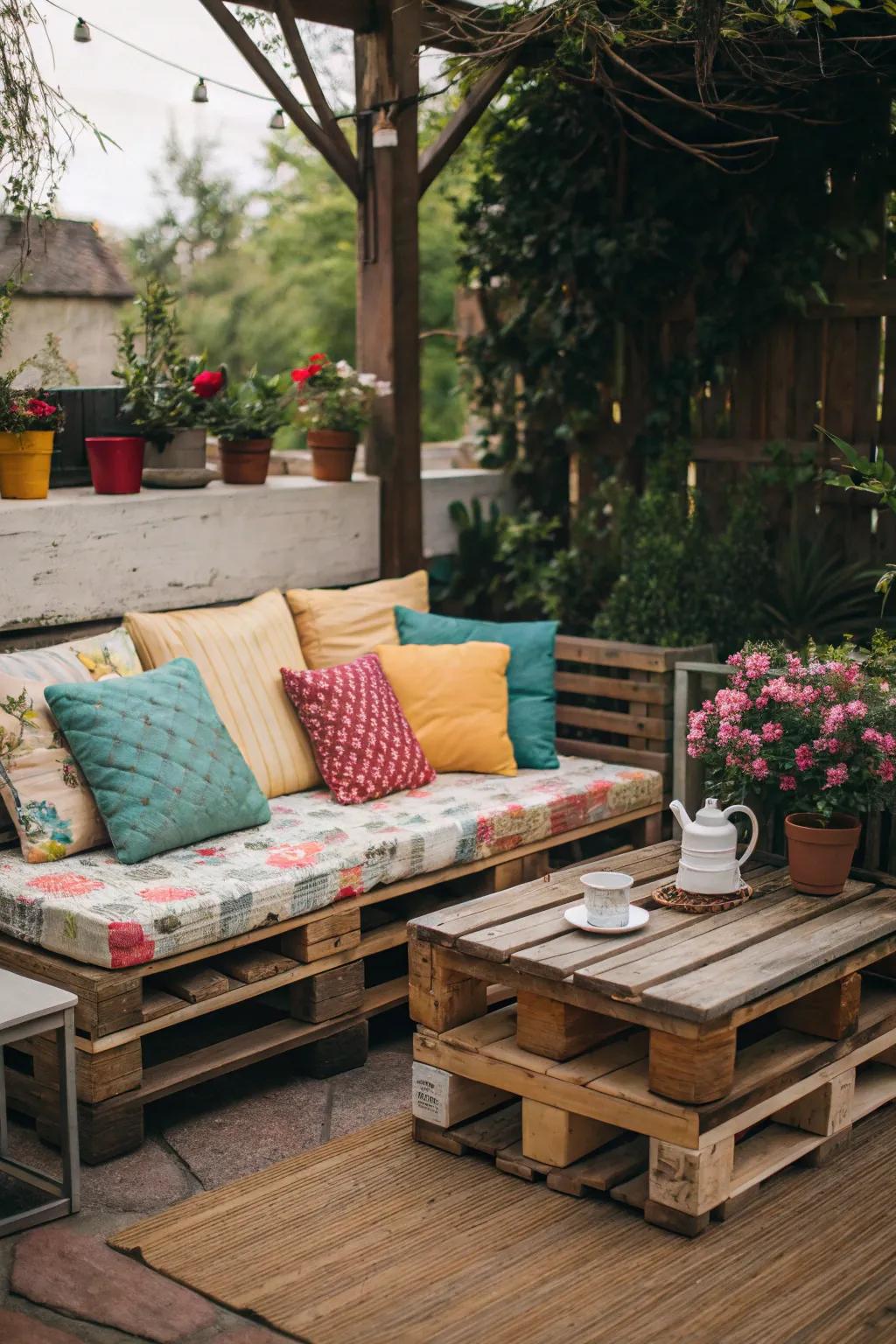 Create a cozy nook with a DIY pallet sofa.