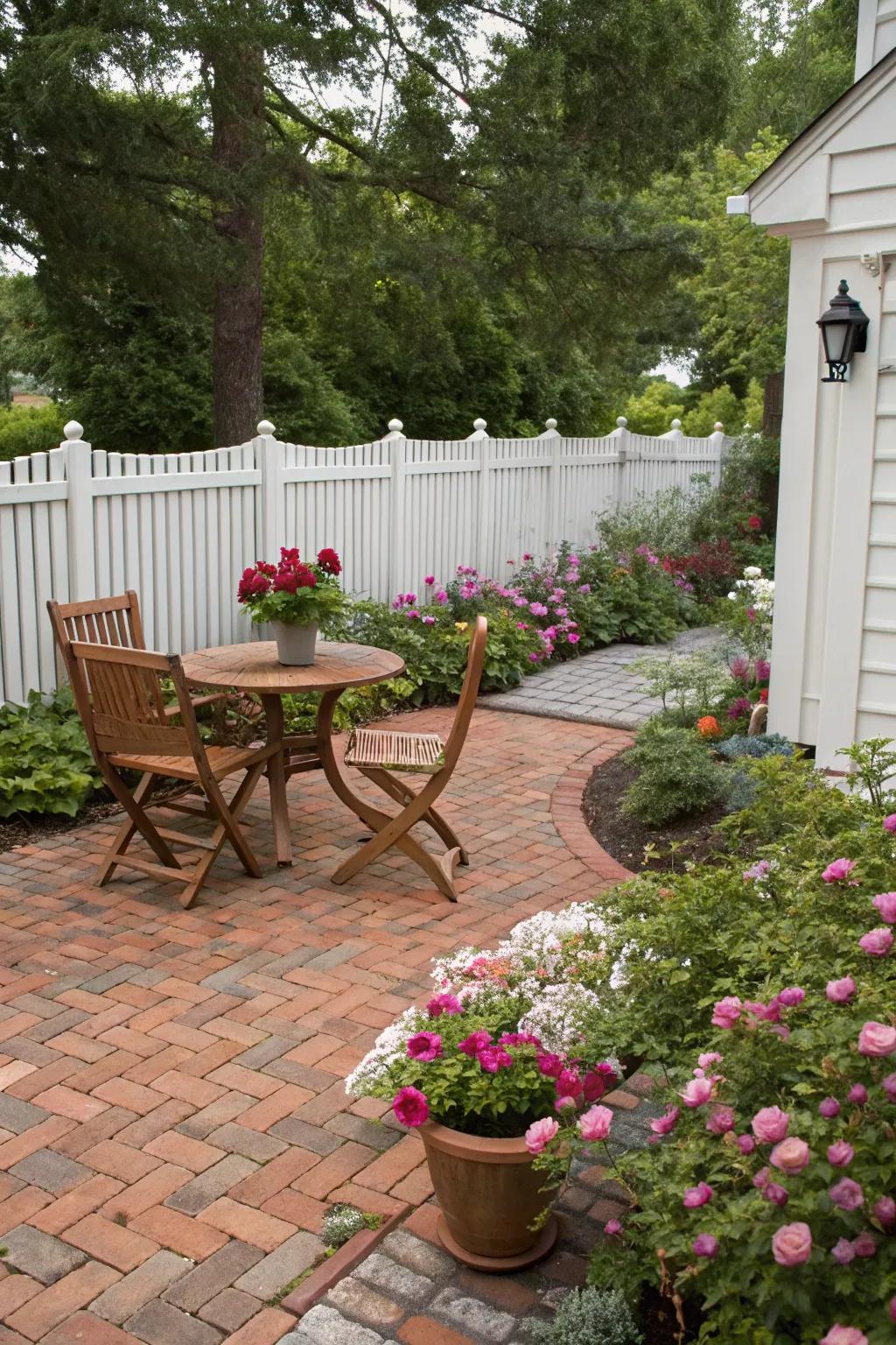 Repurposed bricks add charm and sustainability to your patio design.